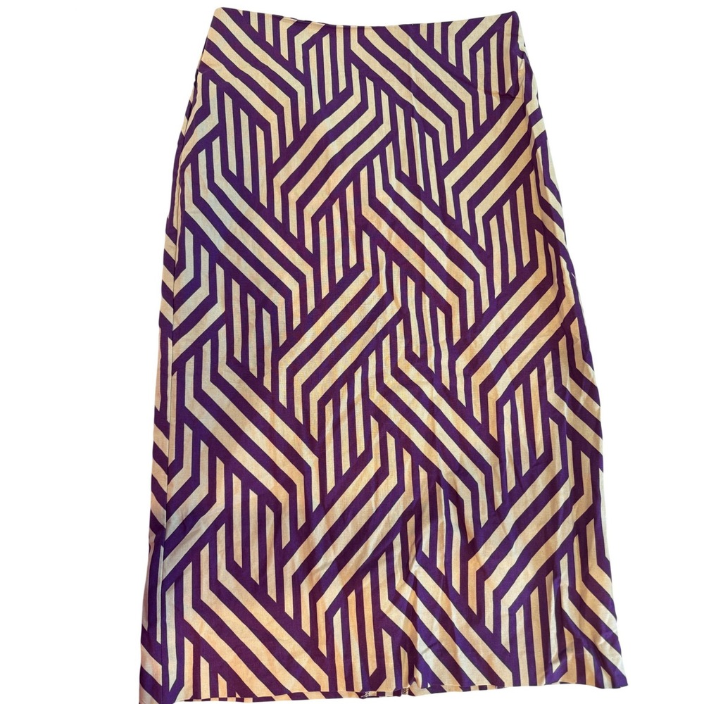 Piombo Purple Cream Geometric Chevron Midi Pencil Skirt Womens Size 6 NEW